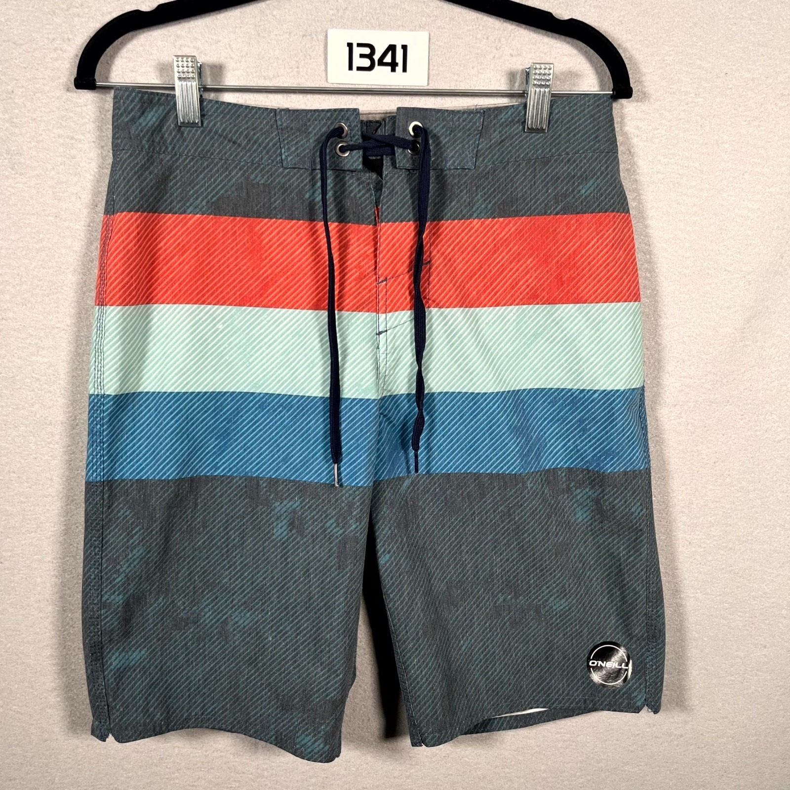 O'neill Board Shorts Mens 28 Multicolored Striped Hybrid Swimwear Beach Lace Up